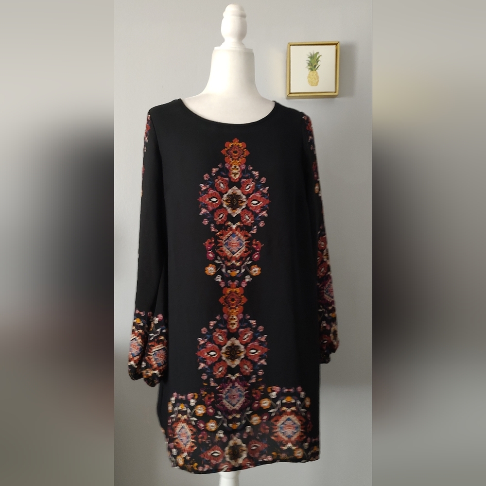 Dressstyle Boho  black Charlotte Russe  flower  Small  Long Sleeves Polyester